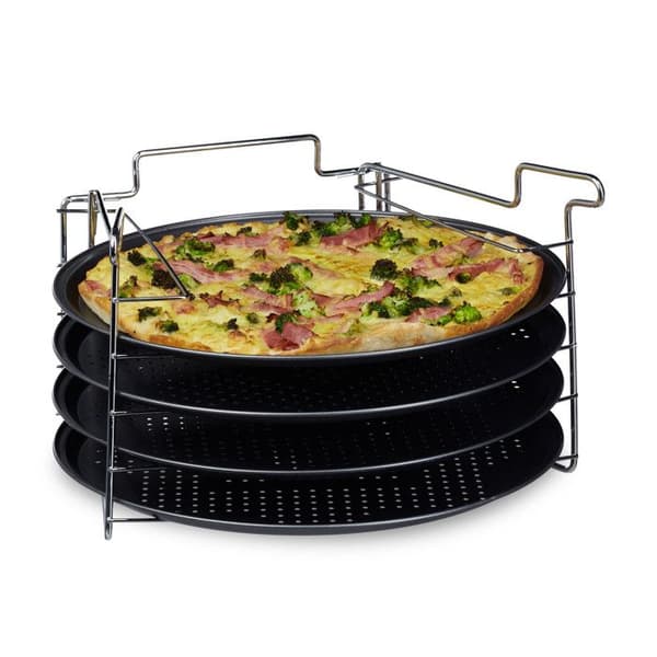 Relaxdays Bakplåtar, set om 4, stöd, HxLxP: 20 x 32 x 32 cm med perforering, non-stick, antracit.