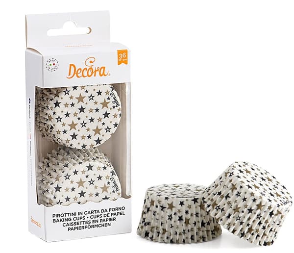 Muffinivuoat BLACK & GOLD STARS 50x32mm 36 kpl