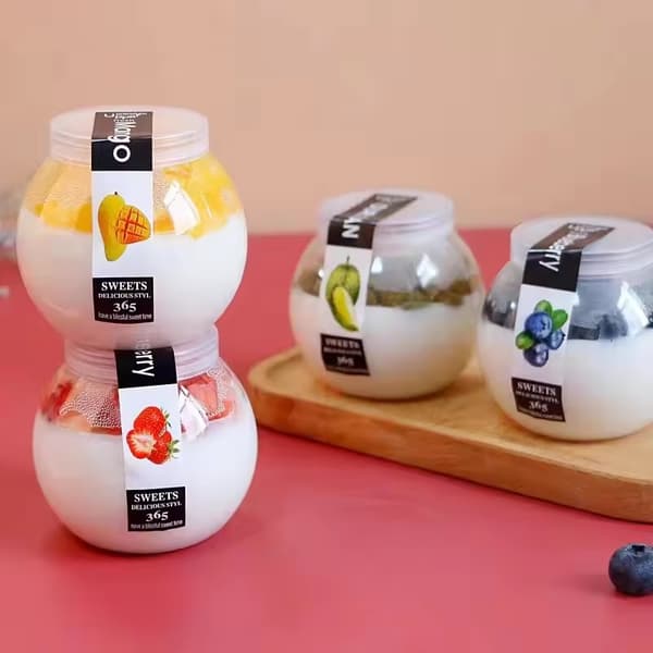 Plastmuggar med lock för runda desserter Kulformad mugg 200ml/12 st