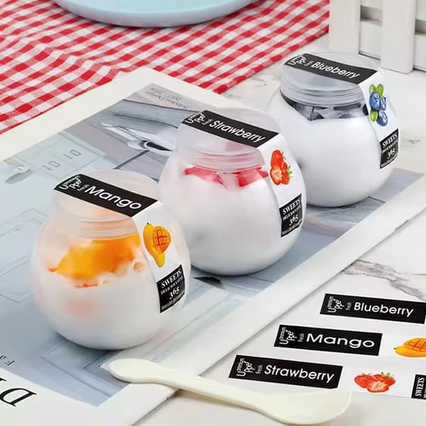 Plastmuggar med lock för runda desserter Kulformad mugg 200ml/12 st
