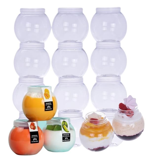 Plastmuggar med lock för runda desserter Kulformad mugg 200ml/12 st