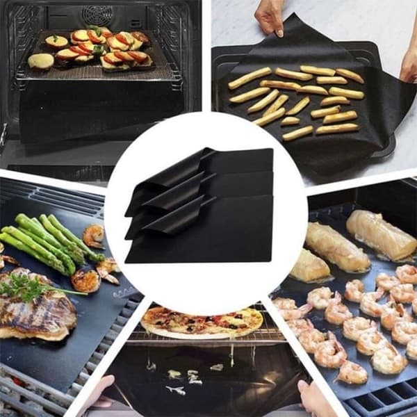 Svart återanvändbar non-stick barbecue mat, 3 stycken, bakplåt, bärbar, för picknick