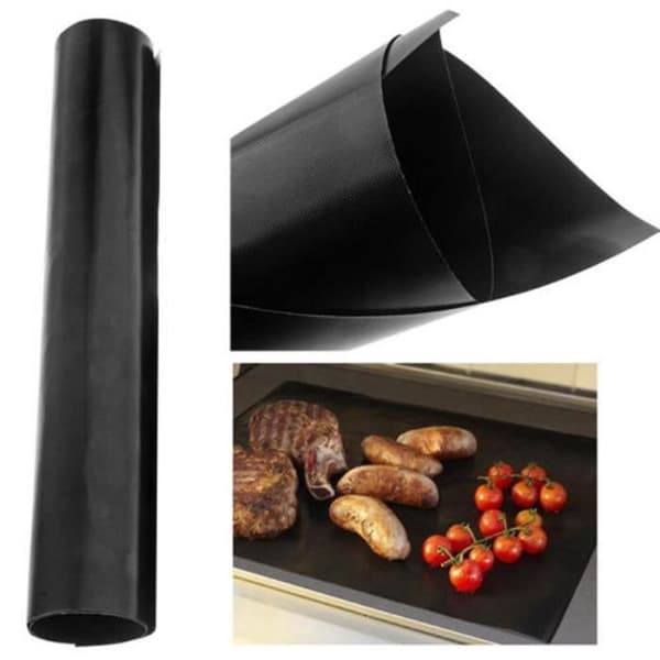 Svart återanvändbar non-stick barbecue mat, 3 stycken, bakplåt, bärbar, för picknick