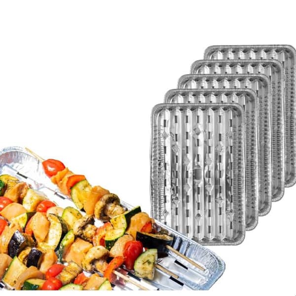 Nipter, grillplatta för barbecue, rektangulär, Aluminiumfat, Grilla kött och grönsaker, i ett set med 25 plattor