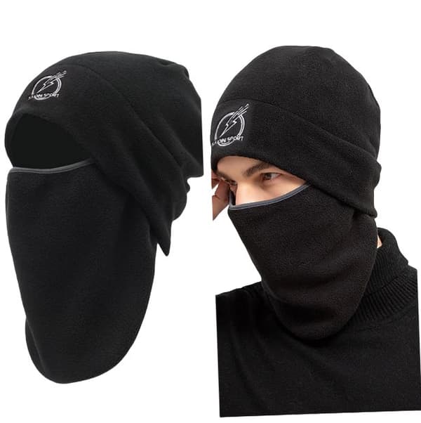 INF Fleece Balaclava Ansigtsmaske - Vinterhue og Halsvarmer Sort0