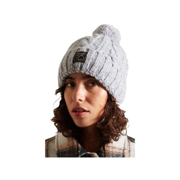 Mössa - Superdry - Tvinnad - Mellangrå tweed - Sherpa-foder - Klassisk pompon