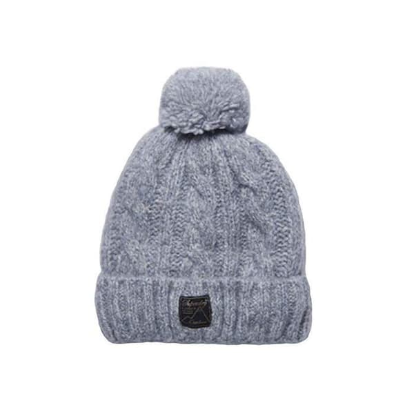 Mössa - Superdry - Tvinnad - Mellangrå tweed - Sherpa-foder - Klassisk pompon