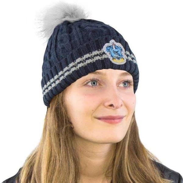 Cinereplikor - Harry Potter - Pompomhatt - Officiell licens - Ravenclaw House - Blå och grå - One Size
