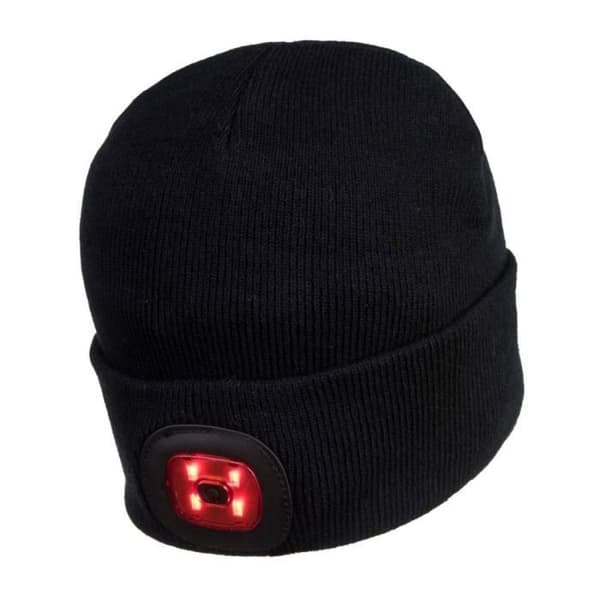 Dubbel LED uppladdningsbar mössa - Portwest - Svart - 100% akryl - 150 lumen - Unisex