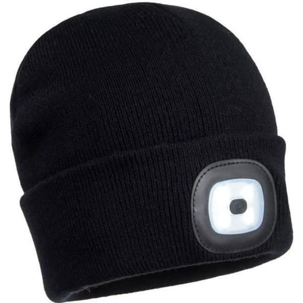 Dubbel LED uppladdningsbar mössa - Portwest - Svart - 100% akryl - 150 lumen - Unisex