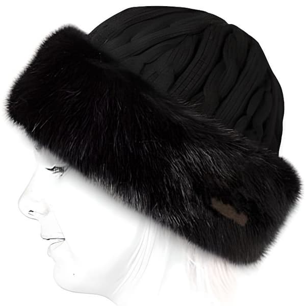 Mössa - Päls - Bandhatt - Svart - Ull - Vinter