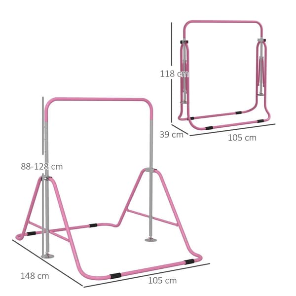 Rootz Lasten voimistelupalkki - Funbing Traund Bar - Säädettävä harjoituspalkki - Korkeus säädettävä 88-128 cm - 154 cm x 106,2 cm x 88,5-128,5 cm