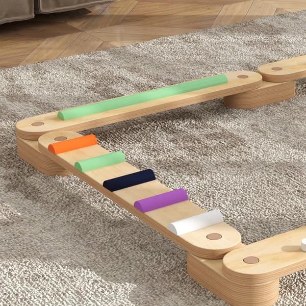 Rootz Kids Balance Beam Set - Træbalancebrætter - Playful balance træning - Forbedrer koordination - 130 cm x 115 cm x 8,5 cm