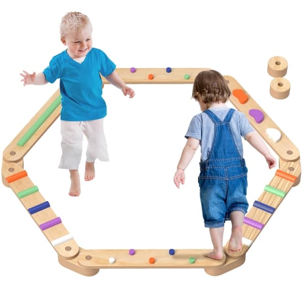 Rootz Kids Balance Beam Set - Træbalancebrætter - Playful balance træning - Forbedrer koordination - 130 cm x 115 cm x 8,5 cm