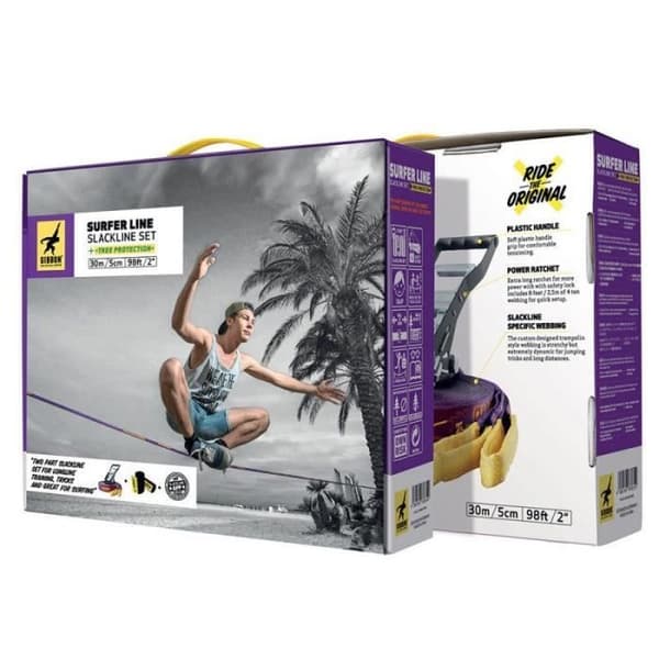 Slackline Surferline Gibbon - 25m - Dynamiskt band - Robust spakspärr