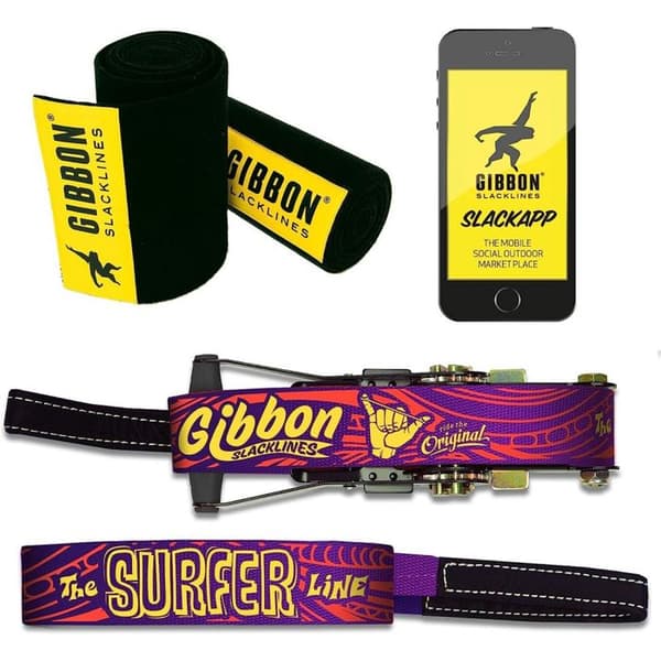 Slackline Surferline Gibbon - 25m - Dynamiskt band - Robust spakspärr