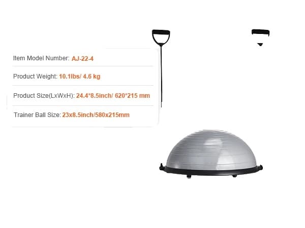 Halv træningsbold, 300 kg kapacitet, inkluderer elastiske bånd, kompakt størrelse,grå 58cm