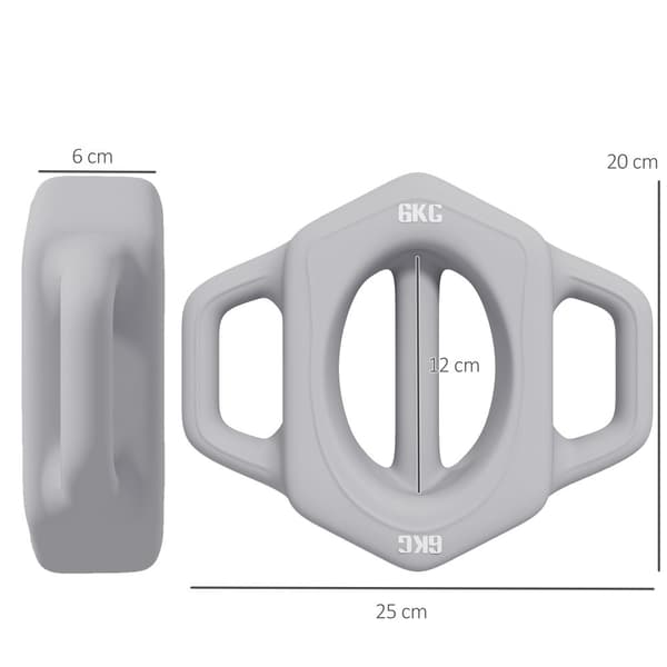 Hantel, 3-i-1 6 kg, 25x20x6 cm, Grå