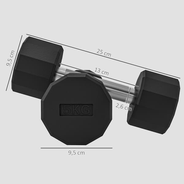 Dumbbell-sæt, 10 kg, 25x9.5x9.5 cm, Sort
