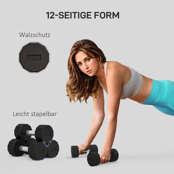 Dumbbell-sæt, 10 kg, 25x9.5x9.5 cm, Sort