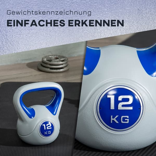 Kettlebell, 12 KG, 24x17x28 cm, Blå