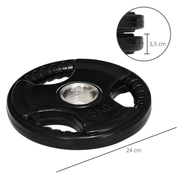 Viktplates-set, Tri-Grip 2 x 5 KG, Ø24 x 3,5H cm, Svart