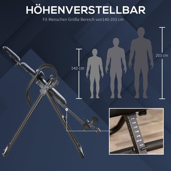 Inversionsbord, 132x71x145 cm, Sort Blå