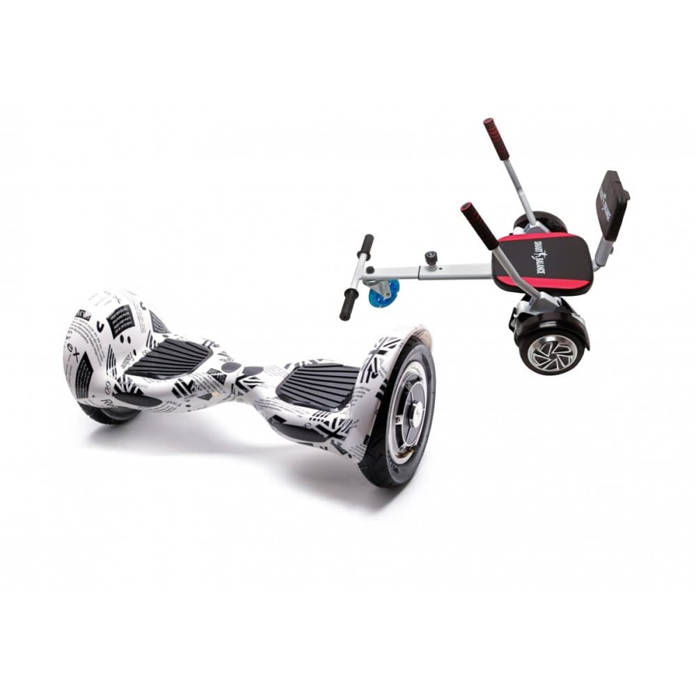 Package Smart Balance™ Hoverboard 10 inch, OffRoad News Paper + Hoverseat with Sponge, Battery 4 Ah, Bluetooth, Bag, Leds