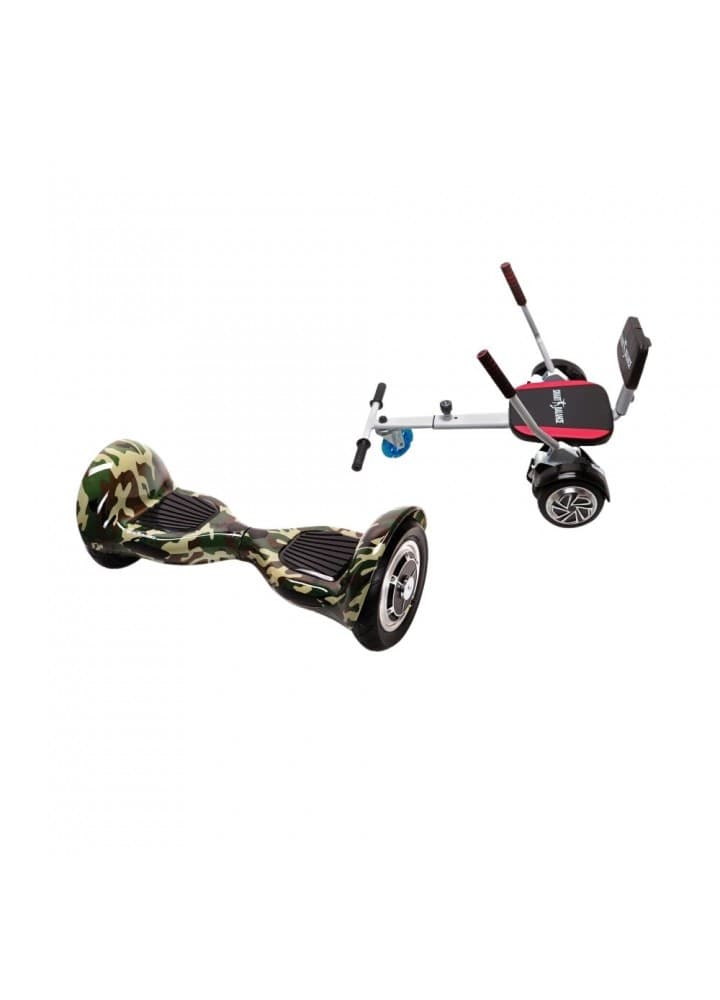 Package Smart Balance™ Hoverboard 10 inch, OffRoad Camouflage + Hoverseat with Sponge, Battery 4 Ah, Bluetooth, Bag, Leds
