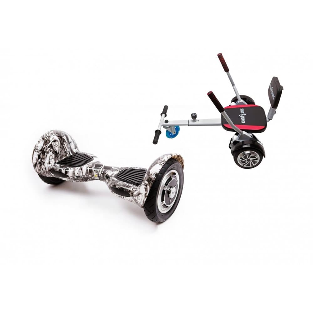 Package Smart Balance™ Hoverboard 10 inch, OffRoad SkullHead + Hoverseat with Sponge, Battery 4 Ah, Bluetooth, Bag, Leds