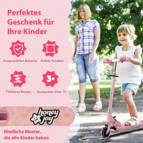 Barnescooter 2-hjuls sparkescooter med blinkende hjul Stativ og Cruise Småbarnsleke Rosa