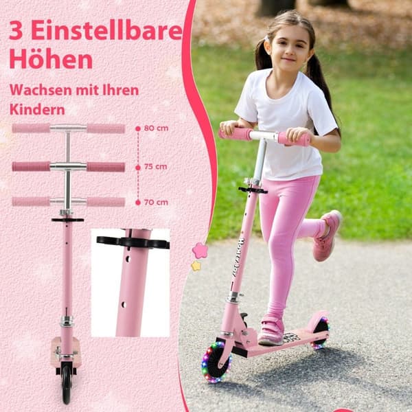 Barnescooter 2-hjuls sparkescooter med blinkende hjul Stativ og Cruise Småbarnsleke Rosa