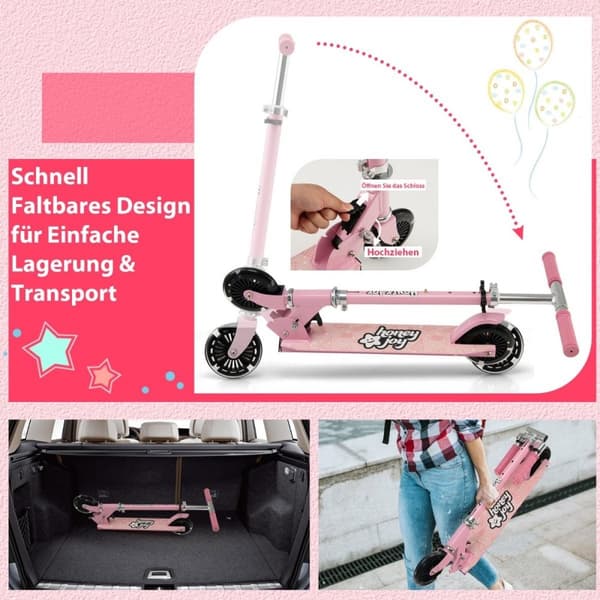 Barnescooter 2-hjuls sparkescooter med blinkende hjul Stativ og Cruise Småbarnsleke Rosa
