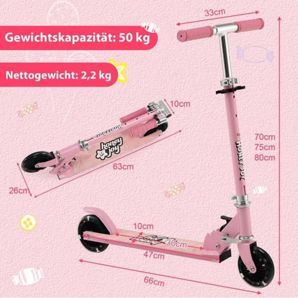 Barnescooter 2-hjuls sparkescooter med blinkende hjul Stativ og Cruise Småbarnsleke Rosa