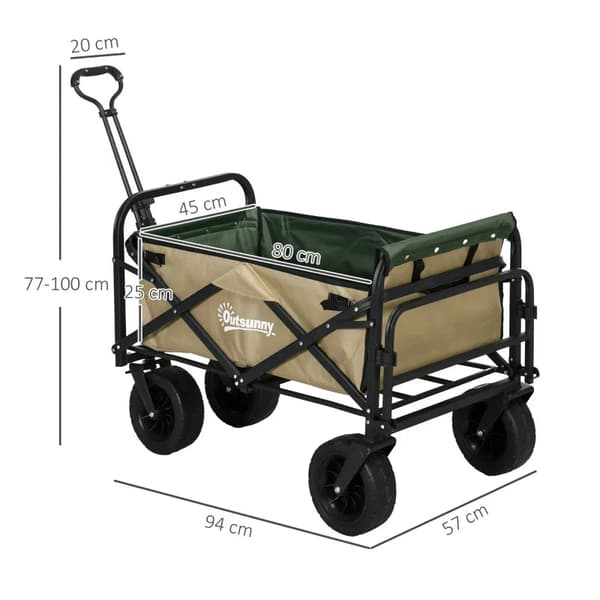 Rootz-käsikärry - Taitettava - 110L 100kg asti - Teleskooppikahva - Teräsrunko - 600D Oxford polyesteri - Muovi - Khaki - 94 x 57 x 77-100cm