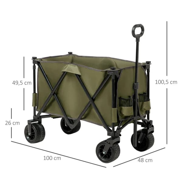 Rootz foldevogn - 7 sidelommer - Justerbart håndtag - Op til 120 kg - Stål - Grøn - 100 x 48 x 100,5 cm