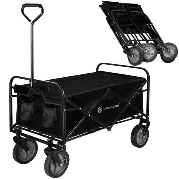 Fällbar transportvagn - Springos - Svart - Maximal belastning 80 kg - Kapacitet 105 L - 4 hjul