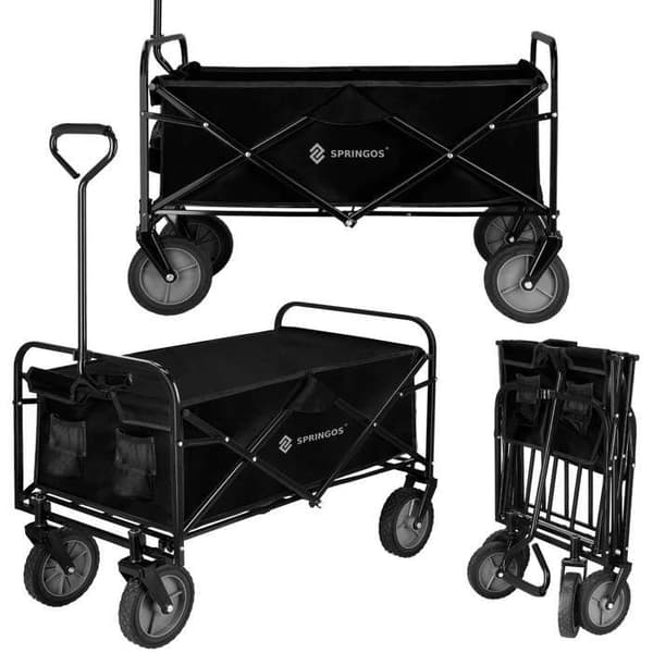 Fällbar transportvagn - Springos - Svart - Maximal belastning 80 kg - Kapacitet 105 L - 4 hjul