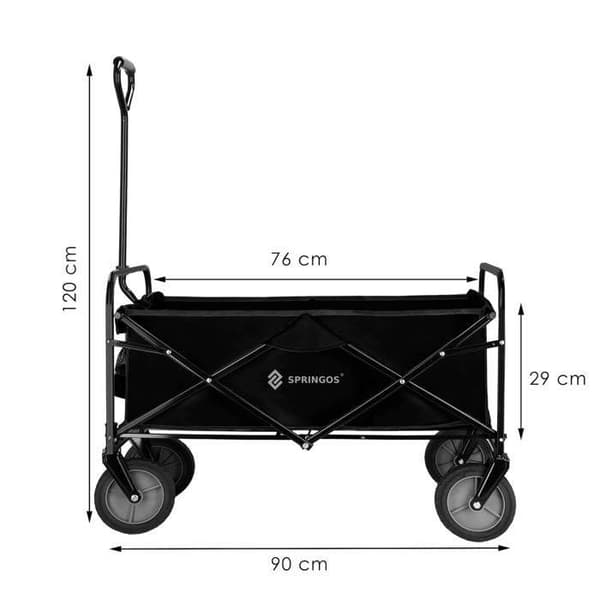 Fällbar transportvagn - Springos - Svart - Maximal belastning 80 kg - Kapacitet 105 L - 4 hjul