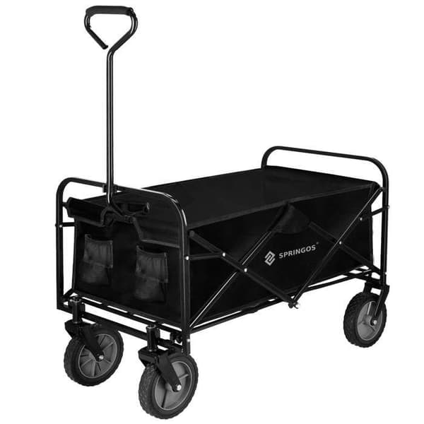 Fällbar transportvagn - Springos - Svart - Maximal belastning 80 kg - Kapacitet 105 L - 4 hjul