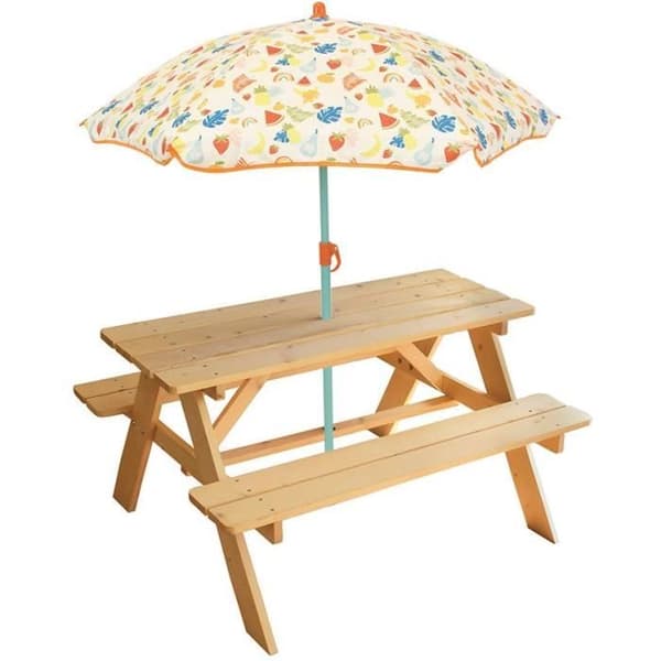 FUN HOUSE Fruity's furu picknickbord med parasoll för barn - Flerfärgad/Orange