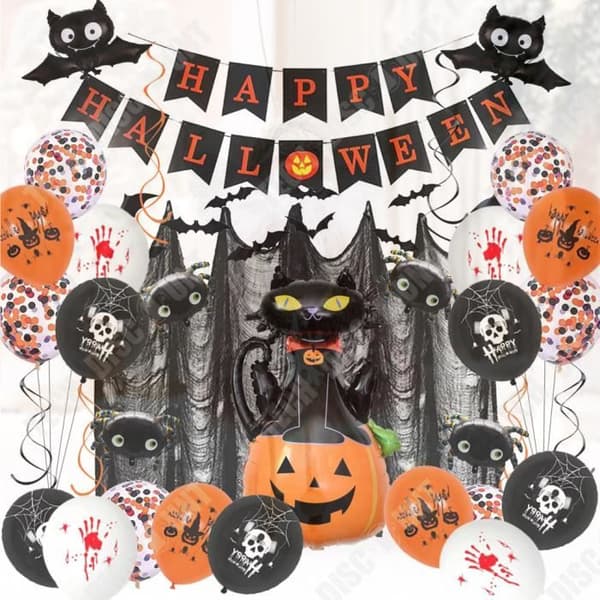 TD® Halloween tryckt ballongset, spindel, pumpa, dragflagga, gasväv, festdekoration, spökballong