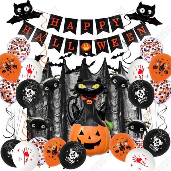 TD® Halloween tryckt ballongset, spindel, pumpa, dragflagga, gasväv, festdekoration, spökballong