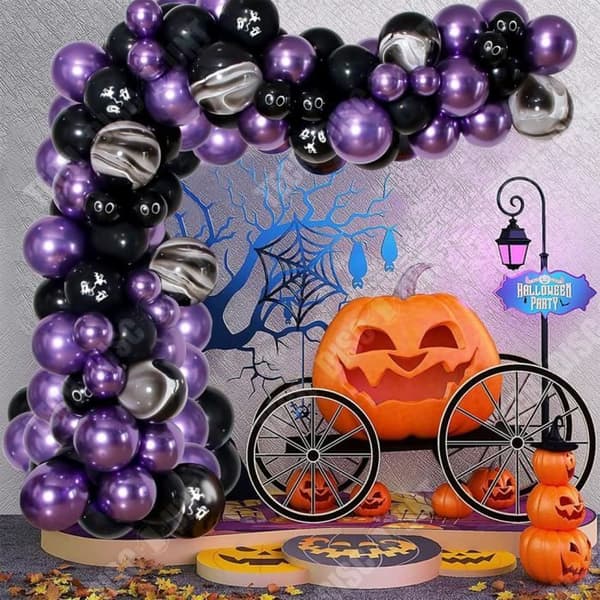 TD® Halloween dekoration svart och lila ballong kedjeuppsättning spöke fest dekoration bakgrund tyg kombination