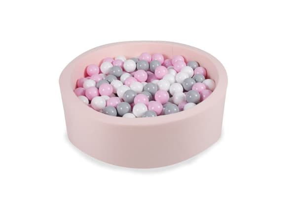 Bollbassäng för barn, rund, 200 bollar, 90x30cm, Rosa rosa/grå/vit