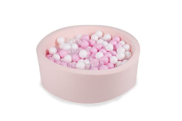 Kuglebassin til børn, rund, 200 bolde, 90x30cm, Pink hvid/pastel pink/transparent