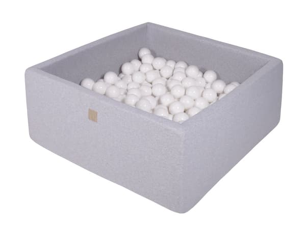 MeowBaby® Bollhav med Baliv för Barn Kvadratisk Poolspel 90 x 90 x 40 cm/200 bollar 7 cm Ljusgrå: Vit