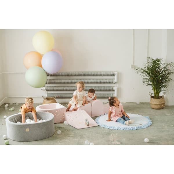 MeowBaby® skumlegeplads til børn med boldbassin 240 x 45 cm/100 bolde lysegrå: guld/gennemsigtig/mint/hvid