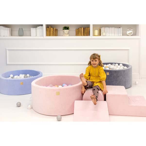 MeowBaby® Foam Legeplads til Børn med Boldbassin 240 x 45 cm/200 Bolde Lysegrå: Grå/Hvid/Turkis