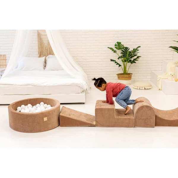 MeowBaby® Foam Legeplads til Børn med Boldbassin 240 x 45 cm/200 Bolde Lysegrå: Grå/Hvid/Turkis